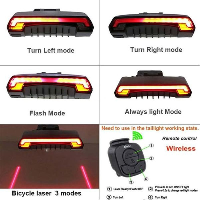 Luz Traseira a Laser com Controle Remoto Sem Fio para Bicicletas
