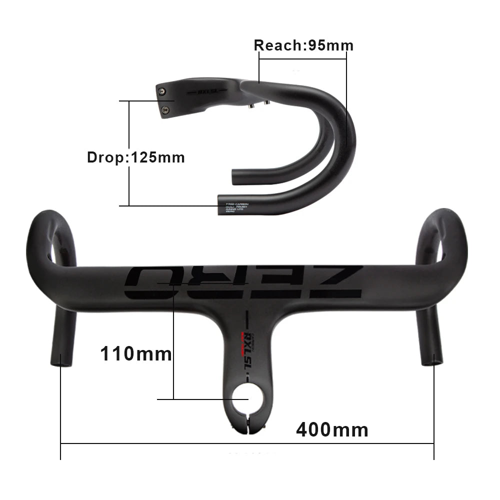 Guiador Aero Carbono Road — Sistema Integrado UD Fosco | 400/420/440mm
