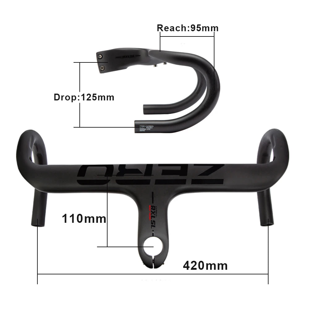 Guiador Aero Carbono Road — Sistema Integrado UD Fosco | 400/420/440mm