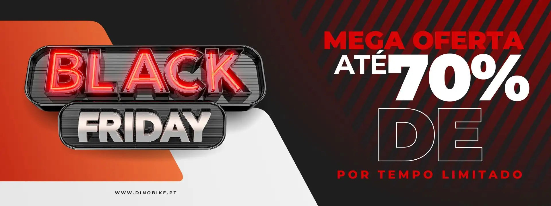 Banner de Black Friday com texto vermelho e branco em um fundo gradiente de laranja para branco.