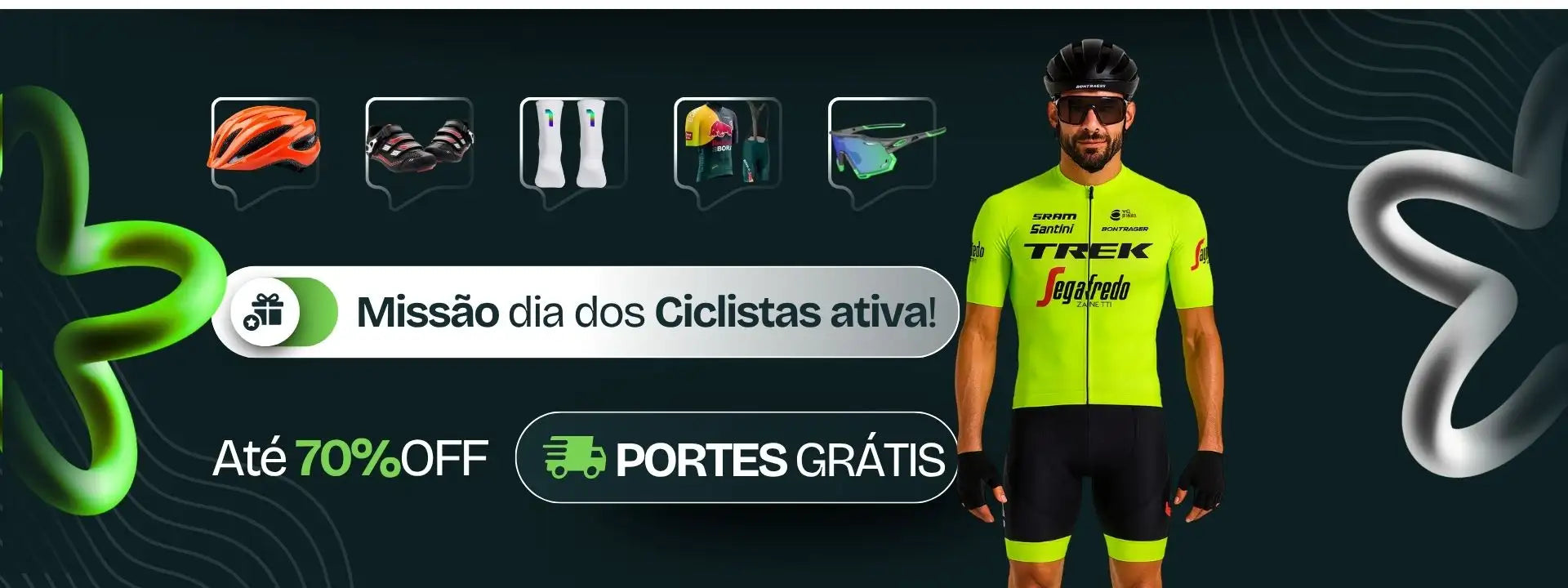 Camisa de ciclismo amarela e preta com logotipo da Trek.