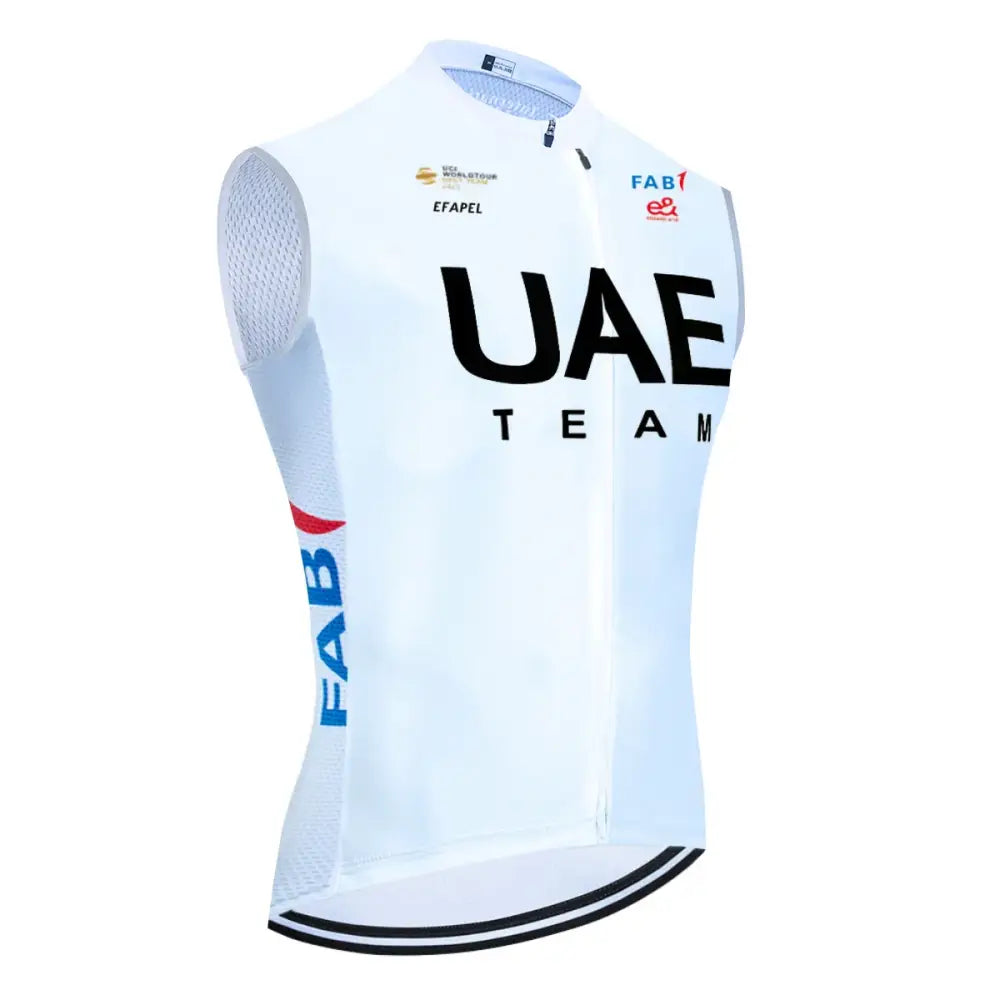 Colete de Ciclismo Pro TEAM 2025 UAE Cycling Jersey Masculina - Respirável e Cortavento - Branco/Preto / M