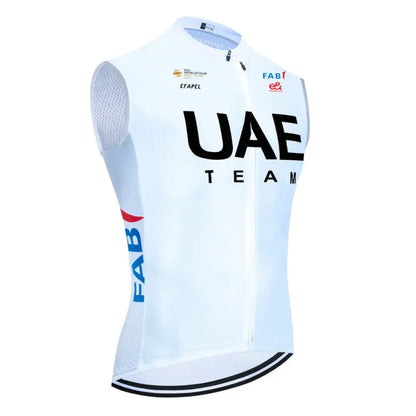 Colete de Ciclismo Pro TEAM 2025 UAE Cycling Jersey Masculina - Respirável e Cortavento - Branco/Preto / M