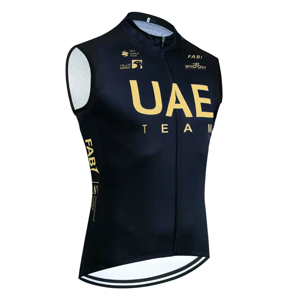 Colete de Ciclismo Pro TEAM 2025 UAE Cycling Jersey Masculina - Respirável e Cortavento - Dourado / M