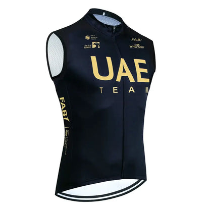 Colete de Ciclismo Pro TEAM 2025 UAE Cycling Jersey Masculina - Respirável e Cortavento - Dourado / M