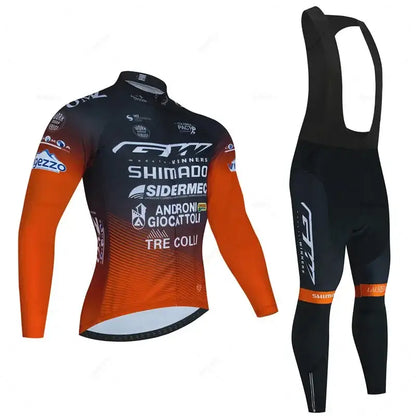 Conjunto Ciclismo Inverno Manga Comprida - Camisola + Calças Suspensórios GW Columbia - Laranja Racing / S - Roupas