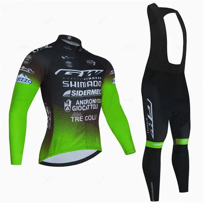 Conjunto Ciclismo Inverno Manga Comprida - Camisola + Calças Suspensórios GW Columbia - Verde Flúor / S - Roupas