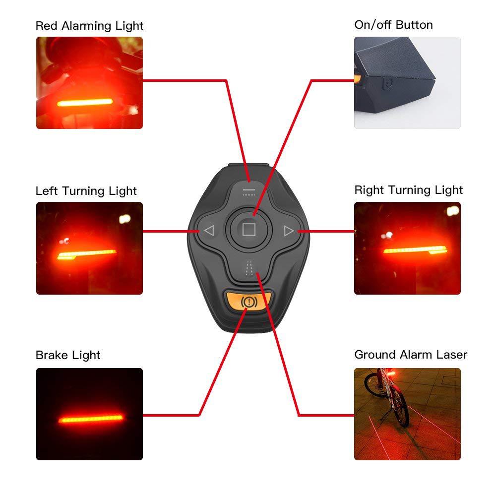 Luz Traseira a Laser com Controle Remoto Sem Fio para Bicicletas