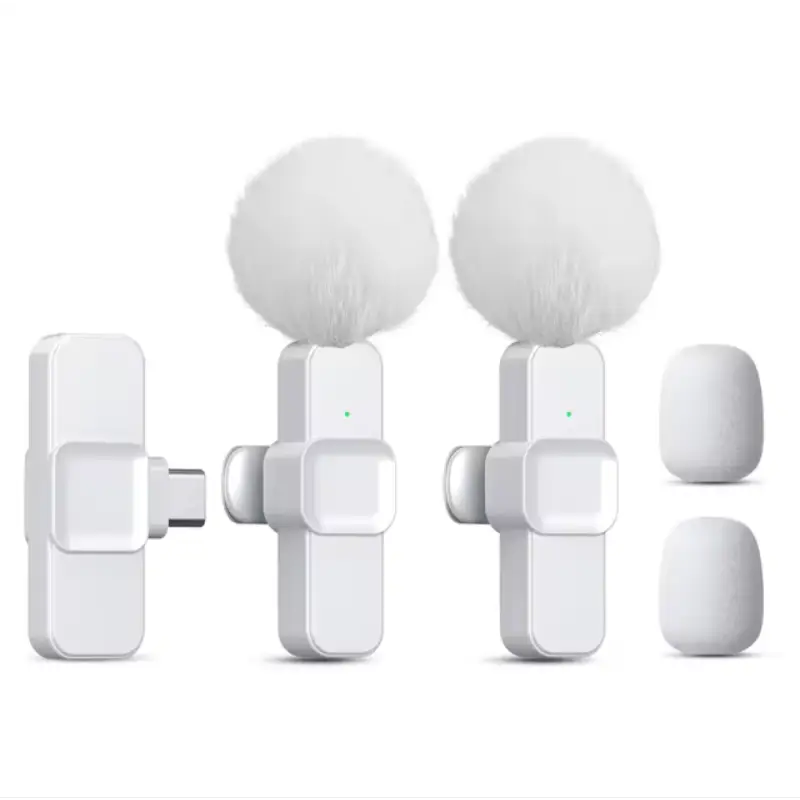 Microfone Lavalier Wireless Pro – Som Profissional em Qualquer Lugar - Branco 2 em 1 Tipo-C