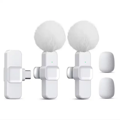 Microfone Lavalier Wireless Pro – Som Profissional em Qualquer Lugar - Branco 2 em 1 Tipo-C