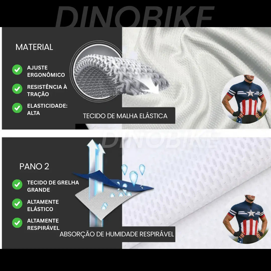 Dinobike ProFit – Conjunto de Ciclismo Masculino Verão 2025 | Jersey + Bretelle Respiráveis MTB & Speed