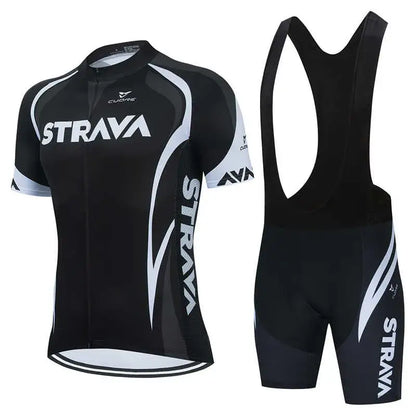 Strava Pro Verão 2025 – Conjunto Ciclismo MTB & Estrada Masculino | Respirável e de Alta Performance - Preto Branco / XS