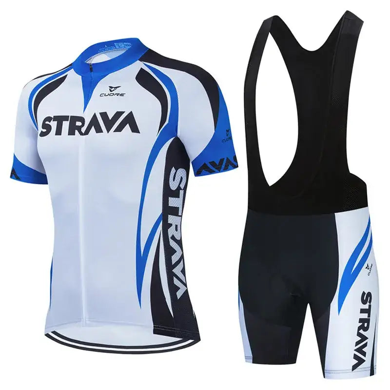 Strava Pro Verão 2025 – Conjunto Ciclismo MTB & Estrada Masculino | Respirável e de Alta Performance - Azul / S