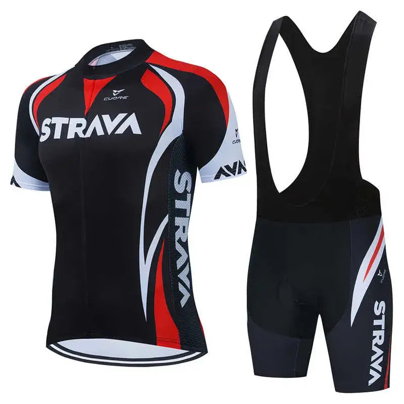 Strava Pro Verão 2025 – Conjunto Ciclismo MTB & Estrada Masculino | Respirável e de Alta Performance - Vermelho / XS
