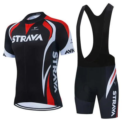 Strava Pro Verão 2025 – Conjunto Ciclismo MTB & Estrada Masculino | Respirável e de Alta Performance - Vermelho / XS