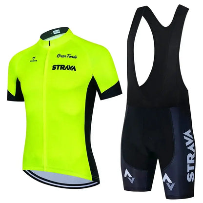 STRAVA Summer Pro – Conjunto Masculino de Ciclismo Respirável com Secagem Rápida - Amarelo Néon / 3XL / CHINA