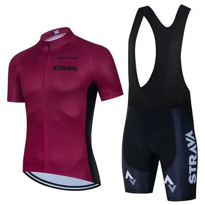 STRAVA Summer Pro – Conjunto Masculino de Ciclismo Respirável com Secagem Rápida - Vinho Borgonha / 3XL / CHINA