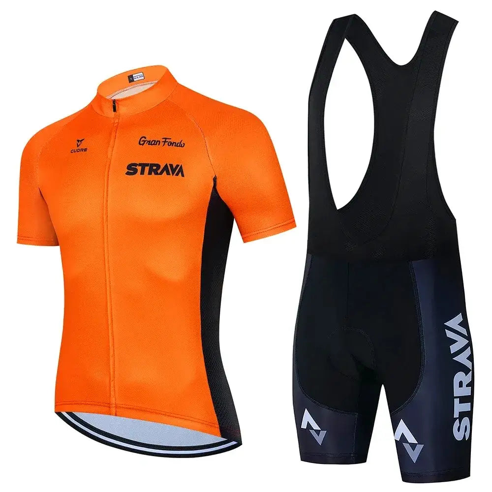STRAVA Summer Pro – Conjunto Masculino de Ciclismo Respirável com Secagem Rápida - Laranja / 3XL / CHINA