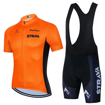 STRAVA Summer Pro – Conjunto Masculino de Ciclismo Respirável com Secagem Rápida - Laranja / 3XL / CHINA